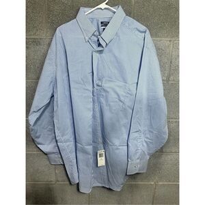 IZOD Men's White Blue Check Button Up Long Sleeve Shirt Big Fit